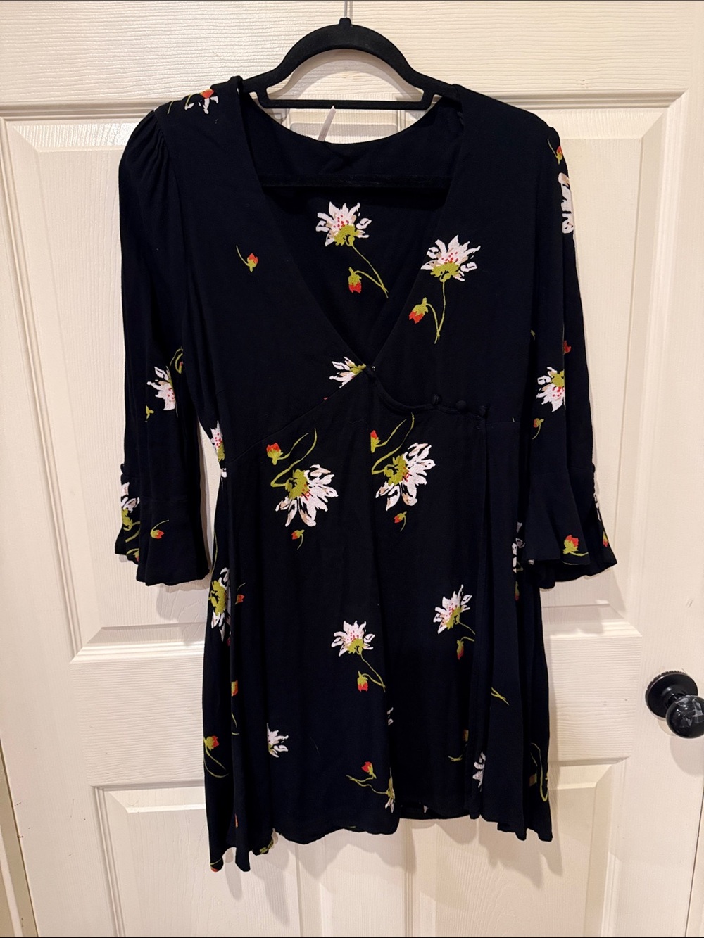 Free People Time On Side black floral mini wrap dress, medium - Picture 3 of 9